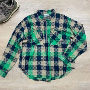 FRNCH Paris Check Joye Preppy Pullover LS Top Womens M Color Green